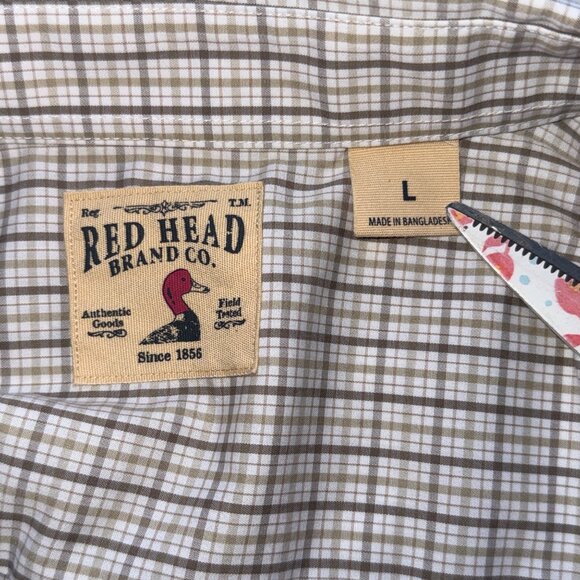 RedHead Mens Short Sleeve Button-Down Plaid Shirt Beige/Brown Cotton Size L - Picture 4 of 5